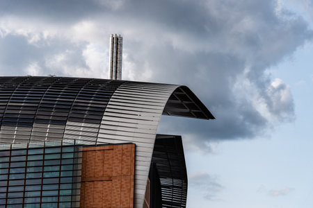 London, UK - August 25, 2023: Detail of the futuristic metallic roof of Francis Crick Institute in St Pancrasのeditorial素材