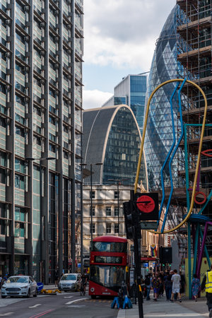 London, UK - August 25, 2023: View of modern office buildings in the City of London near Liverpool Street. Bishopsgate Courtのeditorial素材