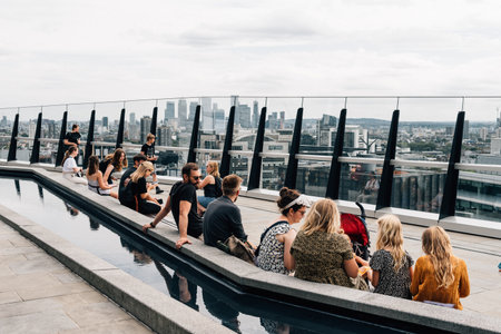 London, UK - August 25, 2023: View of the rooftop of Garden at 120 at 120 Fenchurh Street in the City of London. People enjoying the views of the skylineのeditorial素材