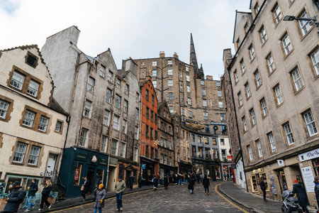 Edinburgh, UK - December 2023: Victoria Street during Christmas time
