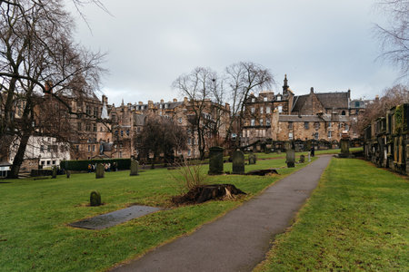 Edinburgh, UK - December 5, 2023: Greyfriars Kirkyard is the graveyard surrounding Greyfriars Kirk...