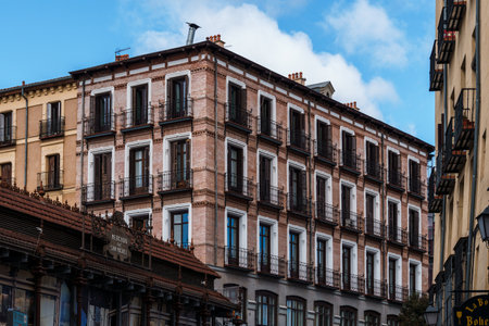 Madrid, Spain - February 24, 2024: San Miguel Market and Cava of San Miguel Street in Central Madrid. Typical street famous for restaurantsのeditorial素材