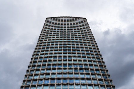 London, UK - August 27, 2023: Low angle view of modern office buildings in the City of London and...