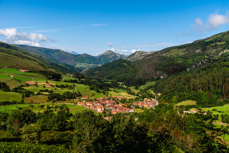 Scenic view of Carmona, a traditional small village in Cantabria. One of the Most Beautiful Villages in Spainの写真素材