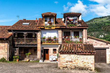Scenic view of Carmona, a traditional small village in Cantabria. One of the Most Beautiful Villages in Spainの写真素材