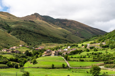 Scenic view of Tudanca, a traditional small village in Cantabria in Spain in the Saja-Nansa region. Casona of Tudancaの写真素材