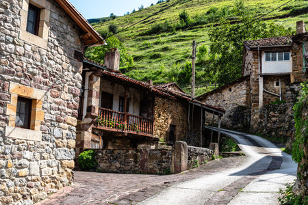 Scenic view of Tudanca, a traditional small village in Cantabria in Spain in the Saja-Nansa region. Casona of Tudancaの写真素材