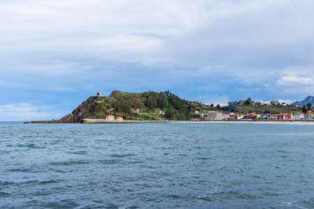 Panoramic view of the lovely town of Ribadesella in Asturias, Spainの写真素材