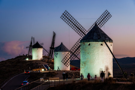Windmills in Consuegra, Toledo. An icon of La Mancha. The windmills crown a hill over the town and known worldwide thanks to Don Quixote.の写真素材