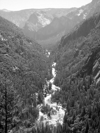 distant bridal veil falls - yosemite valleyの写真素材