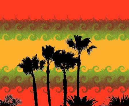 palms on spiral sunset backgroundの写真素材
