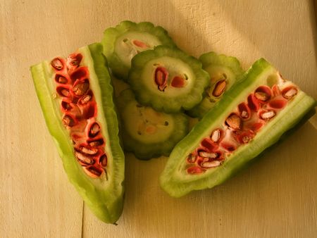 Bitter melon being prepared to cookの写真素材