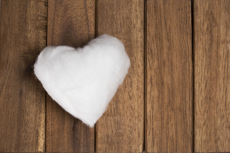 Love heart on wood battens texture, cotton woolの写真素材
