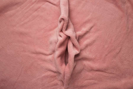 Pink soft fabric shaped as female genital organs, vulva and labia, vagina