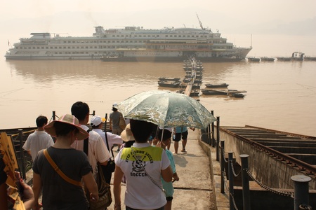 Cruise Boat with passengers on Yangtze river, China - July 29, 2010のeditorial素材