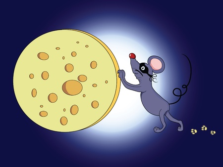 Mouse thief stealing Cheese Moon illustrationのイラスト素材