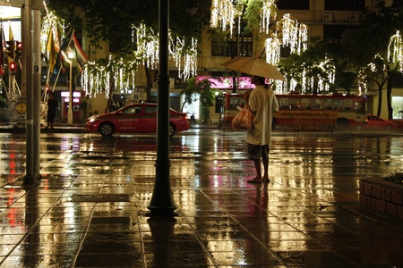 Night rainy Bangkok illumination, Thailand - 17.08.2011のeditorial素材