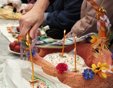 Traditional Easter food blessing in Orthodox Church