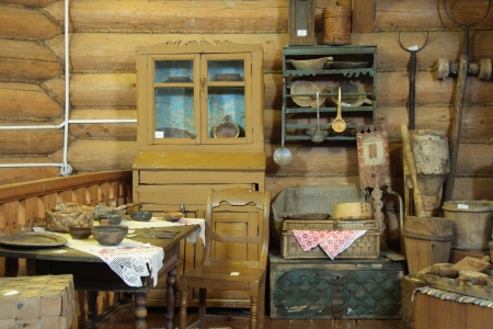 Interior of an old Russian wooden houseのeditorial素材