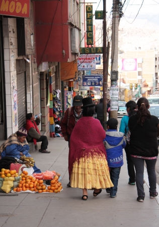 People trading and walking in a street of La Paz, Bolivia, South America - 27 08 2013のeditorial素材