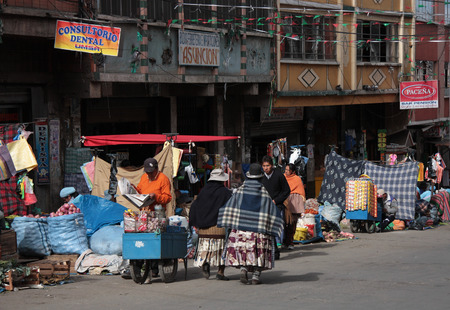 Street market in the centre of La Paz, Bolivia, South America - August 27th, 2013のeditorial素材