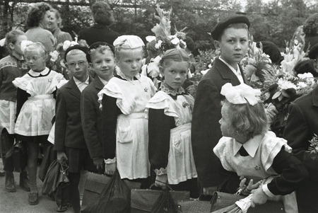 Vintage Photograph of School Children at the first day of school, Soviet Union, Moscow, 1.09.1960のeditorial素材