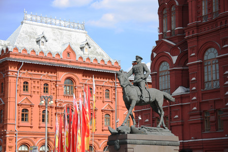 Monument of Soviet General Georgy Zhukov on Manege Square in Moscow, Russia