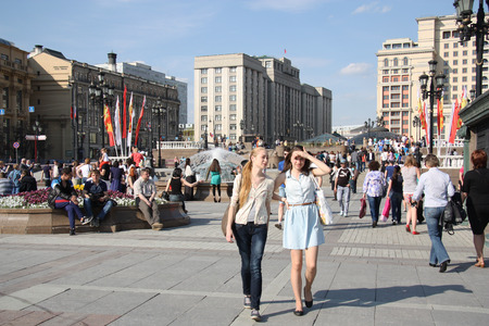 People in a holiday in the center of Moscow at Manezhnaya Square, Russia, Victory Day, 9 May 2013のeditorial素材