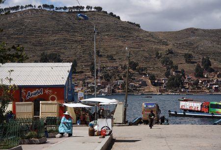 BOLIVIA, TITICACA LAKE, THE STRAIT OF TIQUINA, 10 SEPTEMBER 2013 - People's life in the Strait of Tiquina at Titicaca lake, Boliviaのeditorial素材