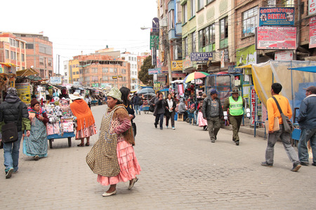 BOLIVIA, LA PAZ, EL ALTO, AUGUST 28, 2013 - People in the trading street in El Alto, La Paz, Altiplano in Bolivia, South Americaのeditorial素材