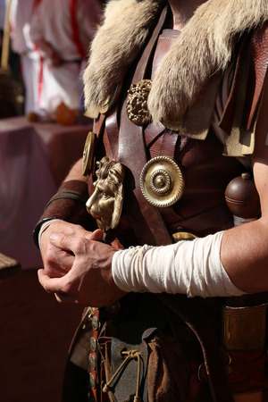 Leather armor of an Ancient Roman warrior close upの写真素材