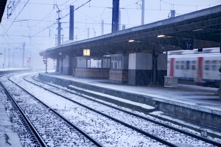 Ice and snow on rairoad tracksのeditorial素材