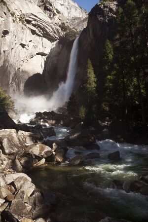 Yosemite Falls in Yosemite National Park on a Spring afternoon.の写真素材