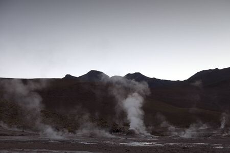 Morning early in El Tatio geysers in San Pedro de Atacama, Chile.の写真素材