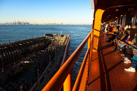 New York, USA-June 8, 2017: Many tourists take the ferry from New York to New Jersey to take...