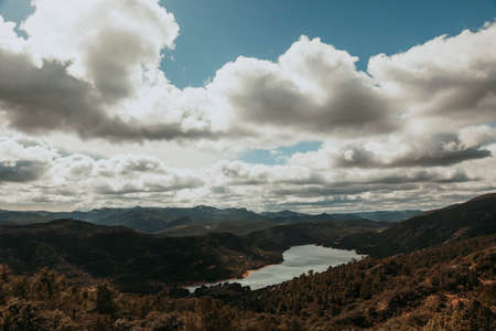 Pena Reservoir Panorama in Teruel, Spainの写真素材