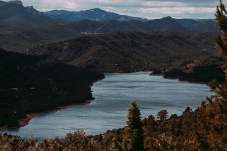Pena Reservoir Panorama in Teruel, Spainの写真素材