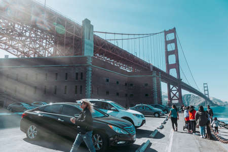 San Franciso, CA, USA-June 21, 2017: Many tourists visit the Golden gate bridge every day in San...