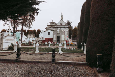 White cross and interior of the cemetery of Punta Arenas