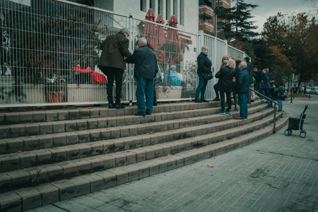 Badalona, Spain-December 24, 2020: Nursing homes for the elderly were greatly affected by the Covid 19 pandemic and families have to follow rigid security protocols to visit relativesのeditorial素材
