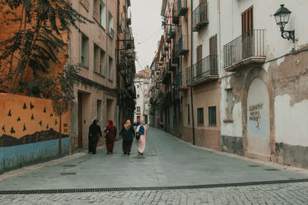 Tortosa, Spain-October 20, 2020: Moroccan women. Most of the inhabitants of the old town of Tortosa are immigrantsのeditorial素材
