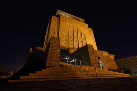 The Voortrekker Monument Memorial Illuminated At Night, Pretoria, South Africaのeditorial素材
