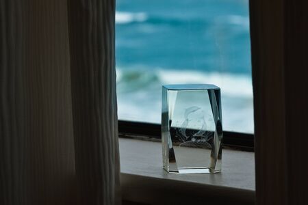 Ocean View Windowsill With Glass Ornament, Mossel Bay, South Africaの写真素材