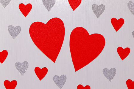 Big Red Hearts With Small Hearts On Textured White