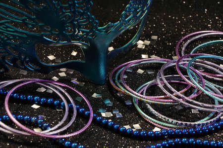 Masquerade Mask With Jewelry And Silver Confettiの写真素材