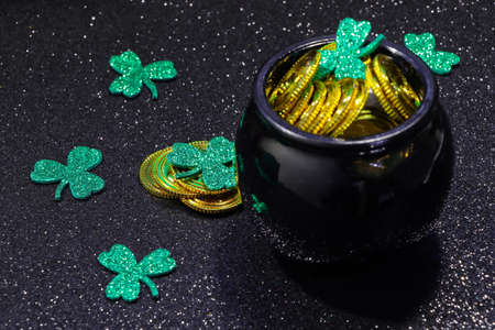 Gold Coins With Shamrocks And Pot Of Goldの写真素材