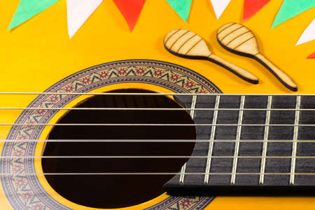 Classic Guitar With Maracas And Mexican Colorsの写真素材