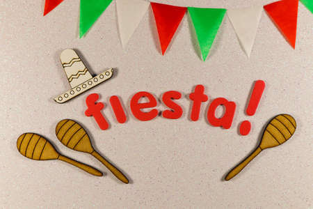 Mexican Fiesta Theme Layout With Sombrero And Maracasの写真素材