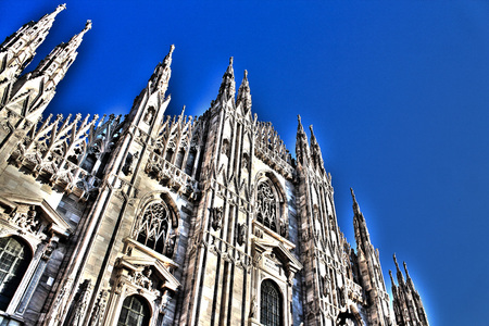 Milan Duomo, architecture on a blue backgroundのeditorial素材