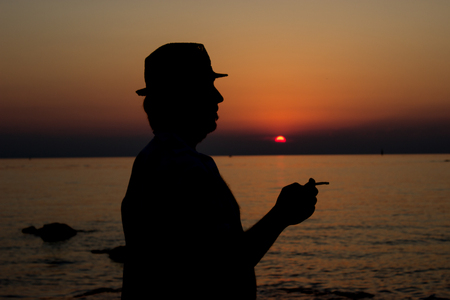 Relaxation at sunset by the sea in Umag in Croatia.の写真素材